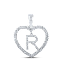 Load image into Gallery viewer, Romantic Heart Diamond Initial Pendant in 10kt White Gold Top view from the 10Kt White Gold Womens Round Diamond Heart R Letter Pendant 1 4 Cttwpin210455 collection by Splendid Jewellery