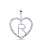 Romantic Heart Diamond Initial Pendant in 10kt White Gold Top view from the 10Kt White Gold Womens Round Diamond Heart R Letter Pendant 1 4 Cttwpin210455 collection by Splendid Jewellery