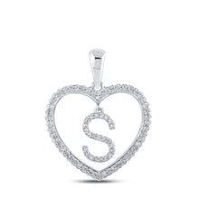 Load image into Gallery viewer, Sparkling Love Initial Pendant - 10kt White Gold Heart-Shaped Diamond &quot;S&quot; Letter Necklace Top view from the 10Kt White Gold Womens Round Diamond Heart S Letter Pendant 1 4 Cttwpin210451 collection by Splendid Jewellery
