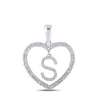 Sparkling Love Initial Pendant - 10kt White Gold Heart-Shaped Diamond "S" Letter Necklace Top view from the 10Kt White Gold Womens Round Diamond Heart S Letter Pendant 1 4 Cttwpin210451 collection by Splendid Jewellery