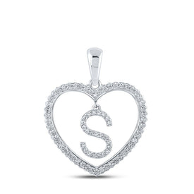Sparkling Love Initial Pendant - 10kt White Gold Heart-Shaped Diamond 