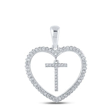 Load image into Gallery viewer, Splendid Jewellery 10kt White Gold Heart T Diamond Initial Pendant Top view from the 10Kt White Gold Womens Round Diamond Heart T Letter Pendant 1 4 Cttwpin210456 collection by Splendid Jewellery