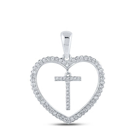 Splendid Jewellery 10kt White Gold Heart T Diamond Initial Pendant Top view from the 10Kt White Gold Womens Round Diamond Heart T Letter Pendant 1 4 Cttwpin210456 collection by Splendid Jewellery