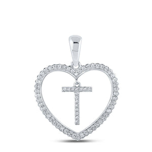 Diamond Initial & Letter Pendant | 10kt White Gold Womens Round Diamond Heart T Letter Pendant 1/4 Cttw | Splendid Jewellery GND