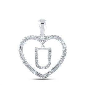 Heartfelt Diamond Initial Pendant - 10kt White Gold Womens Round Diamond U Letter Pendant 1/4 Cttw Top view from the 10Kt White Gold Womens Round Diamond Heart U Letter Pendant 1 4 Cttwpin210447 collection by Splendid Jewellery