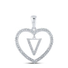 10kt White Gold Heart-Shaped Diamond Initial Pendant Top view from the 10Kt White Gold Womens Round Diamond Heart V Letter Pendant 1 4 Cttwpin210448 collection by Splendid Jewellery