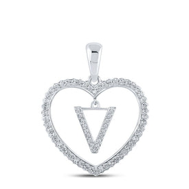 10kt White Gold Heart-Shaped Diamond Initial Pendant Top view from the 10Kt White Gold Womens Round Diamond Heart V Letter Pendant 1 4 Cttwpin210448 collection by Splendid Jewellery