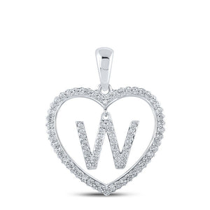 Diamond Initial & Letter Pendant | 10kt White Gold Womens Round Diamond Heart W Letter Pendant 1/4 Cttw | Splendid Jewellery GND