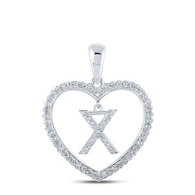 Load image into Gallery viewer, 10kt White Gold Heart-Shaped Diamond Initial Pendant | Personalized Love and Affection Necklace Top view from the 10Kt White Gold Womens Round Diamond Heart X Letter Pendant 1 4 Cttwpin210482 collection by Splendid Jewellery