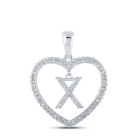 10kt White Gold Heart-Shaped Diamond Initial Pendant | Personalized Love and Affection Necklace Top view from the 10Kt White Gold Womens Round Diamond Heart X Letter Pendant 1 4 Cttwpin210482 collection by Splendid Jewellery
