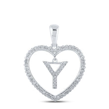 Load image into Gallery viewer, Heartfelt Brilliance: 10kt White Gold Diamond Initial &amp; Letter Pendant Top view from the 10Kt White Gold Womens Round Diamond Heart Y Letter Pendant 1 4 Cttwpin210484 collection by Splendid Jewellery
