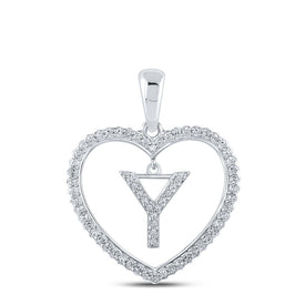Heartfelt Brilliance: 10kt White Gold Diamond Initial & Letter Pendant Top view from the 10Kt White Gold Womens Round Diamond Heart Y Letter Pendant 1 4 Cttwpin210484 collection by Splendid Jewellery