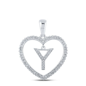 Diamond Initial & Letter Pendant | 10kt White Gold Womens Round Diamond Heart Y Letter Pendant 1/4 Cttw | Splendid Jewellery GND