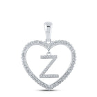 10kt White Gold Womens Round Diamond Heart Z Letter Pendant - A Dazzling Expression of Love and Elegance Top view from the 10Kt White Gold Womens Round Diamond Heart Z Letter Pendant 1 4 Cttwpin210483 collection by Splendid Jewellery