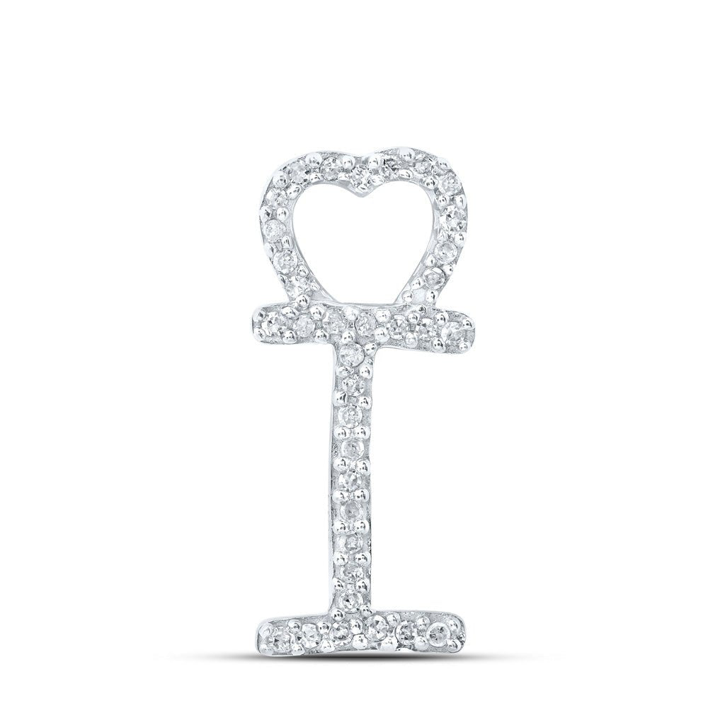 Diamond Initial & Letter Pendant | 10kt White Gold Womens Round Diamond I Heart Letter Pendant 1/10 Cttw | Splendid Jewellery GND