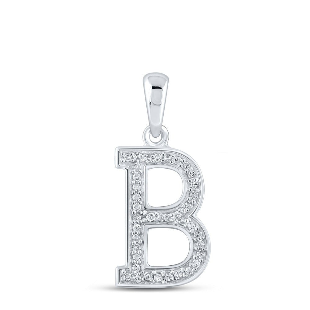 Diamond Initial & Letter Pendant | 10kt White Gold Womens Round Diamond Initial B Letter Pendant 1/12 Cttw | Splendid Jewellery GND