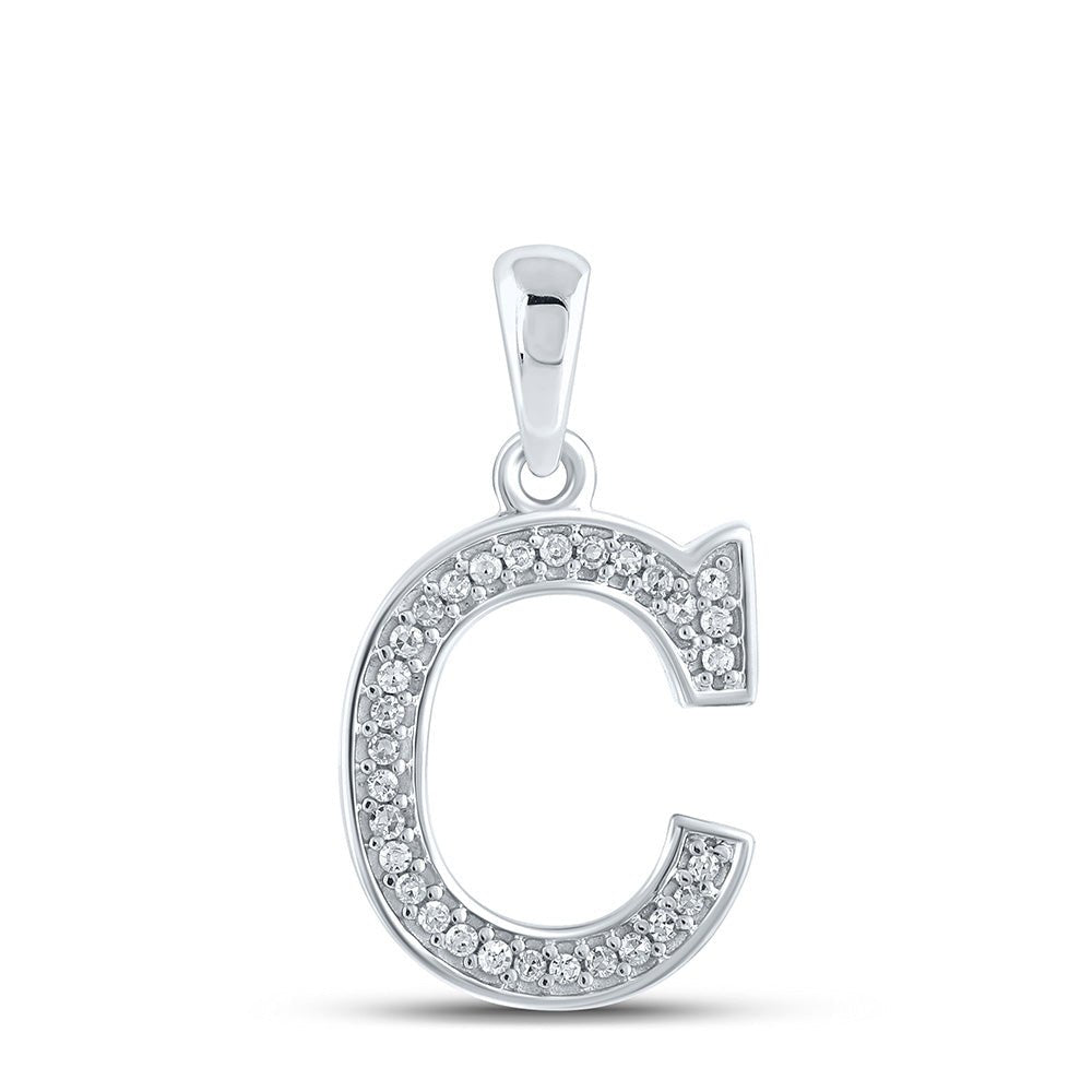 Diamond Initial & Letter Pendant | 10kt White Gold Womens Round Diamond Initial C Letter Pendant 1/12 Cttw | Splendid Jewellery GND