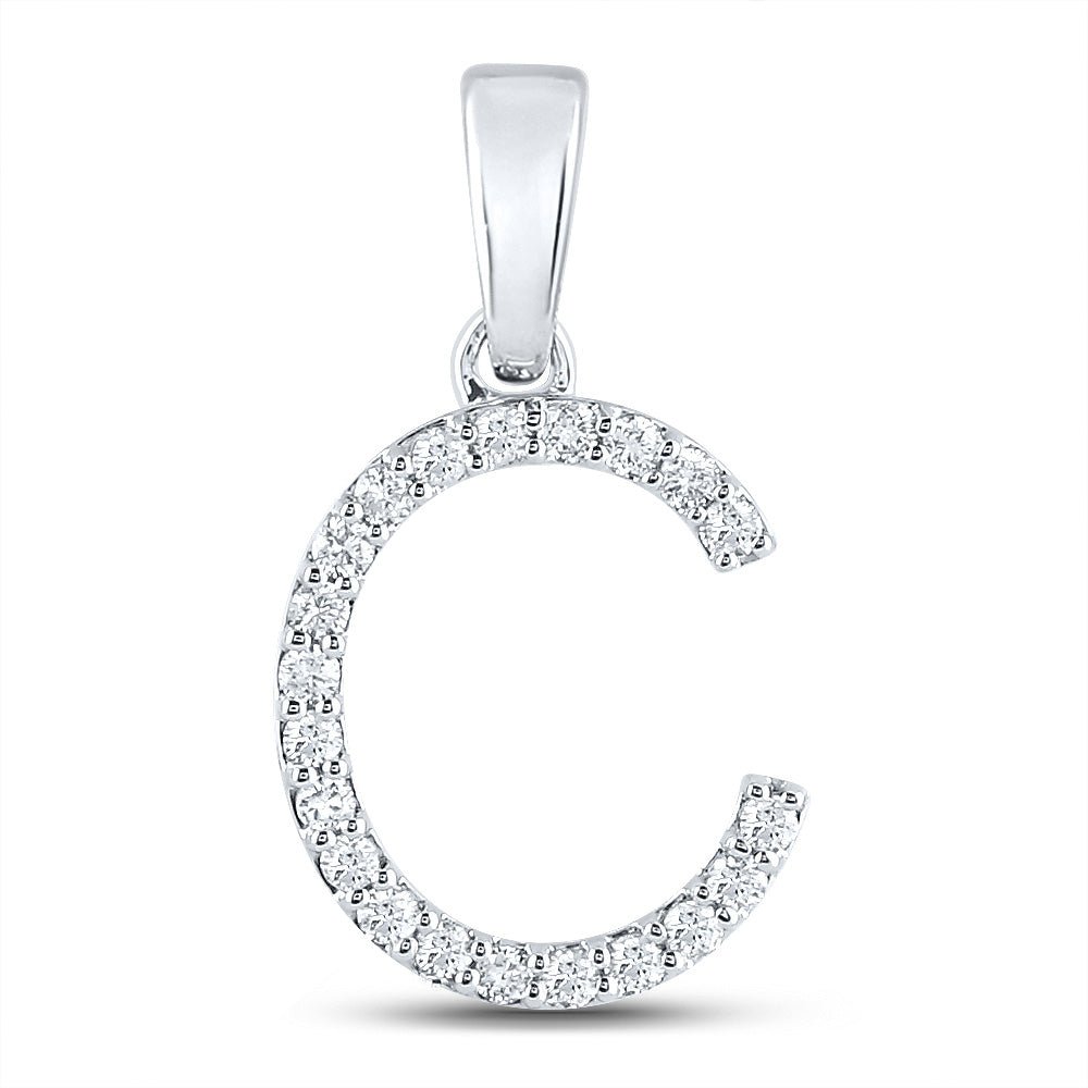 Diamond Initial & Letter Pendant | 10kt White Gold Womens Round Diamond Initial C Letter Pendant 1/5 Cttw | Splendid Jewellery GND