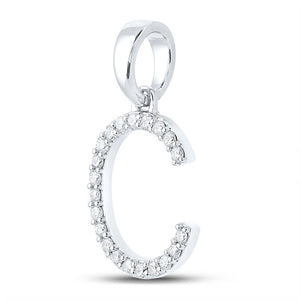 Diamond Initial & Letter Pendant | 10kt White Gold Womens Round Diamond Initial C Letter Pendant 1/5 Cttw | Splendid Jewellery GND