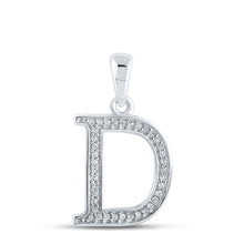 Load image into Gallery viewer, Enchanting Diamond Initial &amp; Letter Pendant: Personalized Elegance in 10kt White Gold Top view from the 10Kt White Gold Womens Round Diamond Initial D Letter Pendant 1 12 Cttwpin210652 collection by Splendid Jewellery