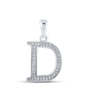 Diamond Initial & Letter Pendant | 10kt White Gold Womens Round Diamond Initial D Letter Pendant 1/12 Cttw | Splendid Jewellery GND
