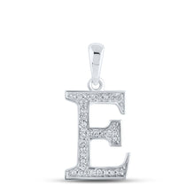 Load image into Gallery viewer, Elegant Diamond Initial E Pendant in 10kt White Gold Top view from the 10Kt White Gold Womens Round Diamond Initial E Letter Pendant 1 12 Cttwpin281747 collection by Splendid Jewellery