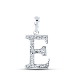 Diamond Initial & Letter Pendant | 10kt White Gold Womens Round Diamond Initial E Letter Pendant 1/12 Cttw | Splendid Jewellery GND