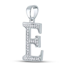 Load image into Gallery viewer, Elegant Diamond Initial E Pendant in 10kt White Gold Side view from the 10Kt White Gold Womens Round Diamond Initial E Letter Pendant 1 12 Cttwpin281747 collection by Splendid Jewellery