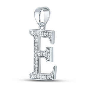 Diamond Initial & Letter Pendant | 10kt White Gold Womens Round Diamond Initial E Letter Pendant 1/12 Cttw | Splendid Jewellery GND