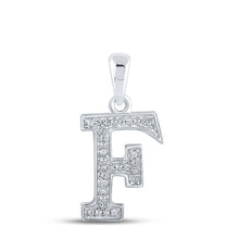 Load image into Gallery viewer, 10kt White Gold Diamond Initial F Letter Pendant - Elegant and Personalized Jewelry Piece Top view from the 10Kt White Gold Womens Round Diamond Initial F Letter Pendant 1 12 Cttwpin210654 collection by Splendid Jewellery