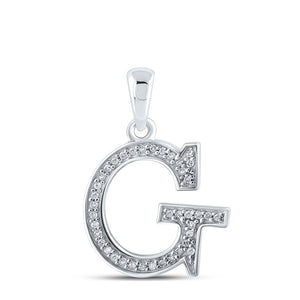 Diamond Initial & Letter Pendant | 10kt White Gold Womens Round Diamond Initial G Letter Pendant 1/12 Cttw | Splendid Jewellery GND