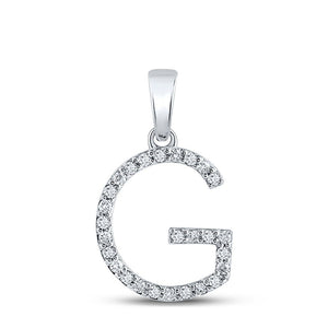 Diamond Initial & Letter Pendant | 10kt White Gold Womens Round Diamond Initial G Letter Pendant 1/5 Cttw | Splendid Jewellery GND