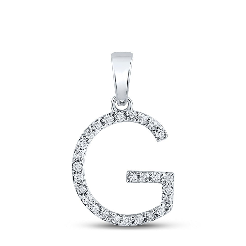 Diamond Initial & Letter Pendant | 10kt White Gold Womens Round Diamond Initial G Letter Pendant 1/5 Cttw | Splendid Jewellery GND