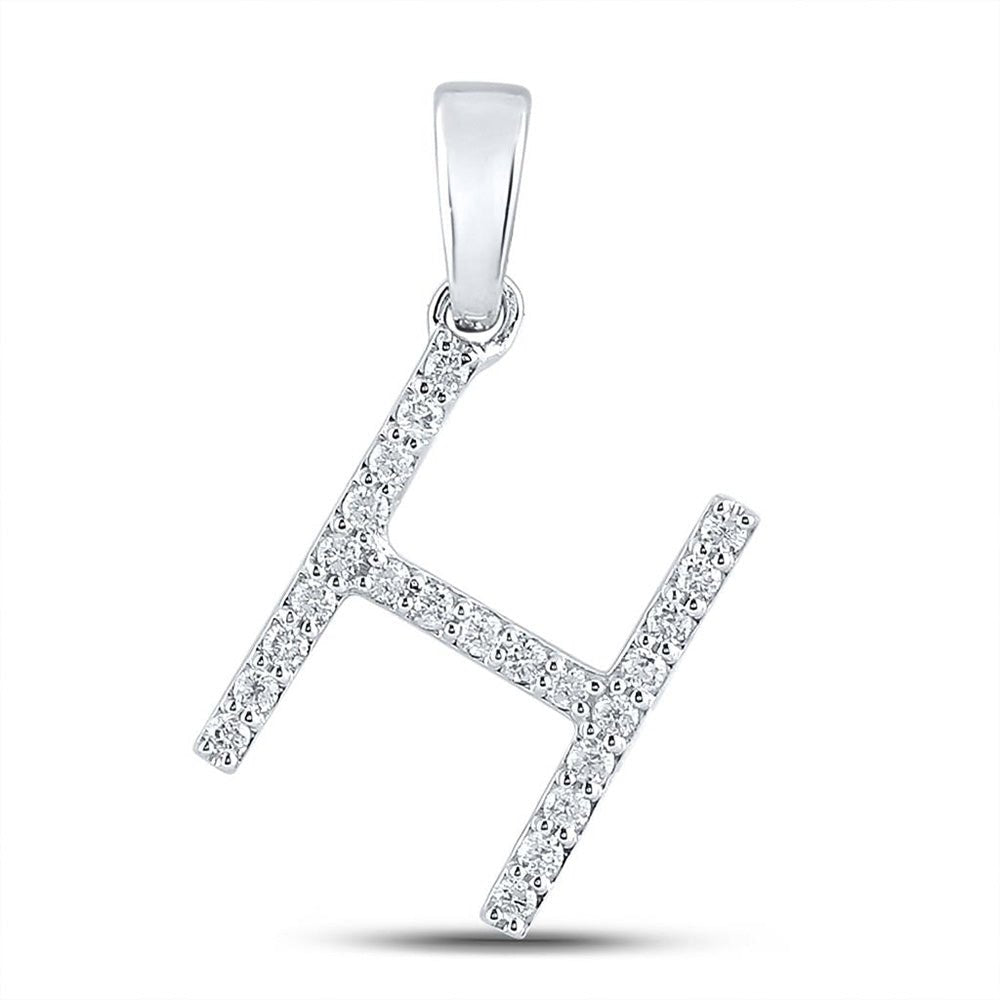 Diamond Initial & Letter Pendant | 10kt White Gold Womens Round Diamond Initial H Letter Pendant 1/5 Cttw | Splendid Jewellery GND