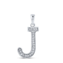 Load image into Gallery viewer, 10kt White Gold Personalized Diamond Initial J Pendant - A Symbol of Elegance and Individuality Top view from the 10Kt White Gold Womens Round Diamond Initial J Letter Pendant 1 20 Cttwpin210641 collection by Splendid Jewellery