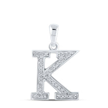 Load image into Gallery viewer, Sparkling Diamond Initial Pendant in 10kt White Gold Top view from the 10Kt White Gold Womens Round Diamond Initial K Letter Pendant 1 12 Cttwpin210646 collection by Splendid Jewellery