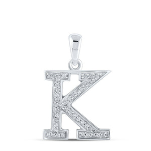 Diamond Initial & Letter Pendant | 10kt White Gold Womens Round Diamond Initial K Letter Pendant 1/12 Cttw | Splendid Jewellery GND