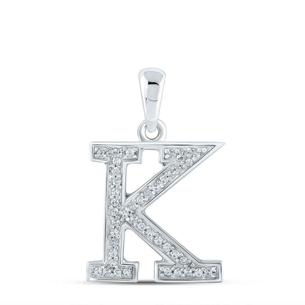 Diamond Initial & Letter Pendant | 10kt White Gold Womens Round Diamond Initial K Letter Pendant 1/12 Cttw | Splendid Jewellery GND