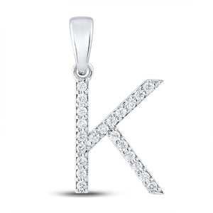 Diamond Initial & Letter Pendant | 10kt White Gold Womens Round Diamond Initial K Letter Pendant 1/6 Cttw | Splendid Jewellery GND