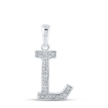 Load image into Gallery viewer, Lustrous Love Diamond Initial Pendant Top view from the 10Kt White Gold Womens Round Diamond Initial L Letter Pendant 1 12 Cttwpin210687 collection by Splendid Jewellery