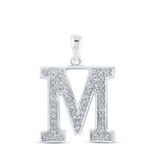 Load image into Gallery viewer, Mesmerizing Diamond Monogram Pendant | 10kt White Gold Womens Round Diamond Monogram M Pendant 1/10 Cttw | Splendid Jewellery Top view from the 10Kt White Gold Womens Round Diamond Initial M Letter Pendant 1 10 Cttwpin210688 collection by Splendid Jewellery