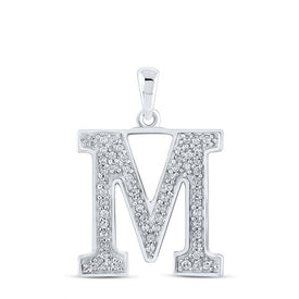 Mesmerizing Diamond Monogram Pendant | 10kt White Gold Womens Round Diamond Monogram M Pendant 1/10 Cttw | Splendid Jewellery Top view from the 10Kt White Gold Womens Round Diamond Initial M Letter Pendant 1 10 Cttwpin210688 collection by Splendid Jewellery