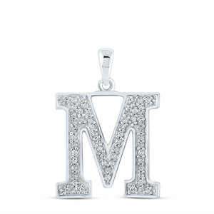 Diamond Initial & Letter Pendant | 10kt White Gold Womens Round Diamond Initial M Letter Pendant 1/10 Cttw | Splendid Jewellery GND