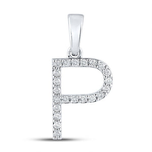 Diamond Initial & Letter Pendant | 10kt White Gold Womens Round Diamond Initial P Letter Pendant 1/6 Cttw | Splendid Jewellery GND