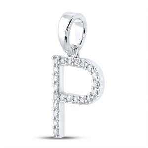 Diamond Initial & Letter Pendant | 10kt White Gold Womens Round Diamond Initial P Letter Pendant 1/6 Cttw | Splendid Jewellery GND