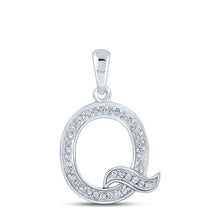 Load image into Gallery viewer, 10kt White Gold Diamond Initial Q Pendant - Personalized Elegance Top view from the 10Kt White Gold Womens Round Diamond Initial Q Letter Pendant 1 12 Cttwpin210613 collection by Splendid Jewellery