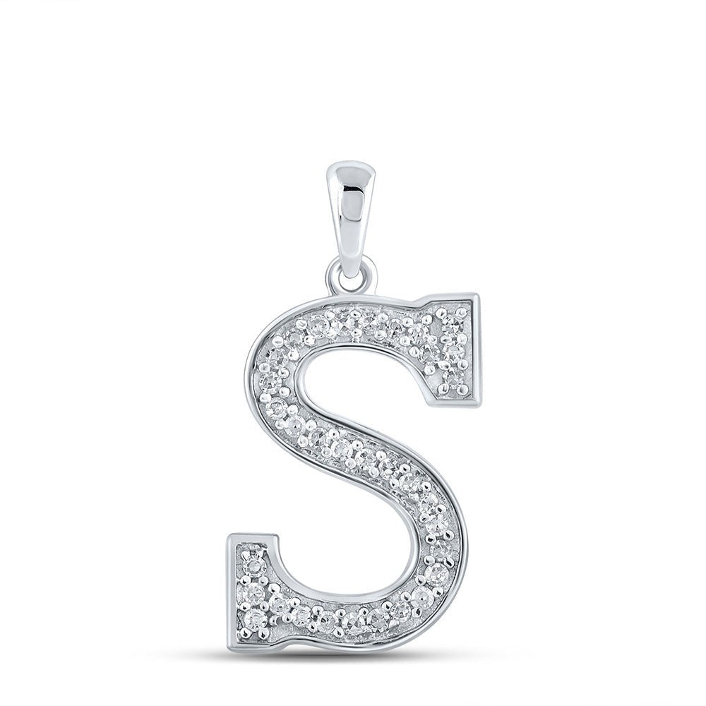 Diamond Initial & Letter Pendant | 10kt White Gold Womens Round Diamond Initial S Letter Pendant 1/10 Cttw | Splendid Jewellery GND