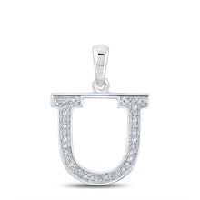 Load image into Gallery viewer, Utopia Diamond Initial &amp; Letter Pendant | 10kt White Gold Womens Round Diamond Initial U Letter Pendant 1/12 Cttw | Splendid Jewellery Top view from the 10Kt White Gold Womens Round Diamond Initial U Letter Pendant 1 12 Cttwpin210636 collection by Splendid Jewellery