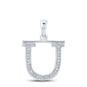 Diamond Initial & Letter Pendant | 10kt White Gold Womens Round Diamond Initial U Letter Pendant 1/12 Cttw | Splendid Jewellery GND
