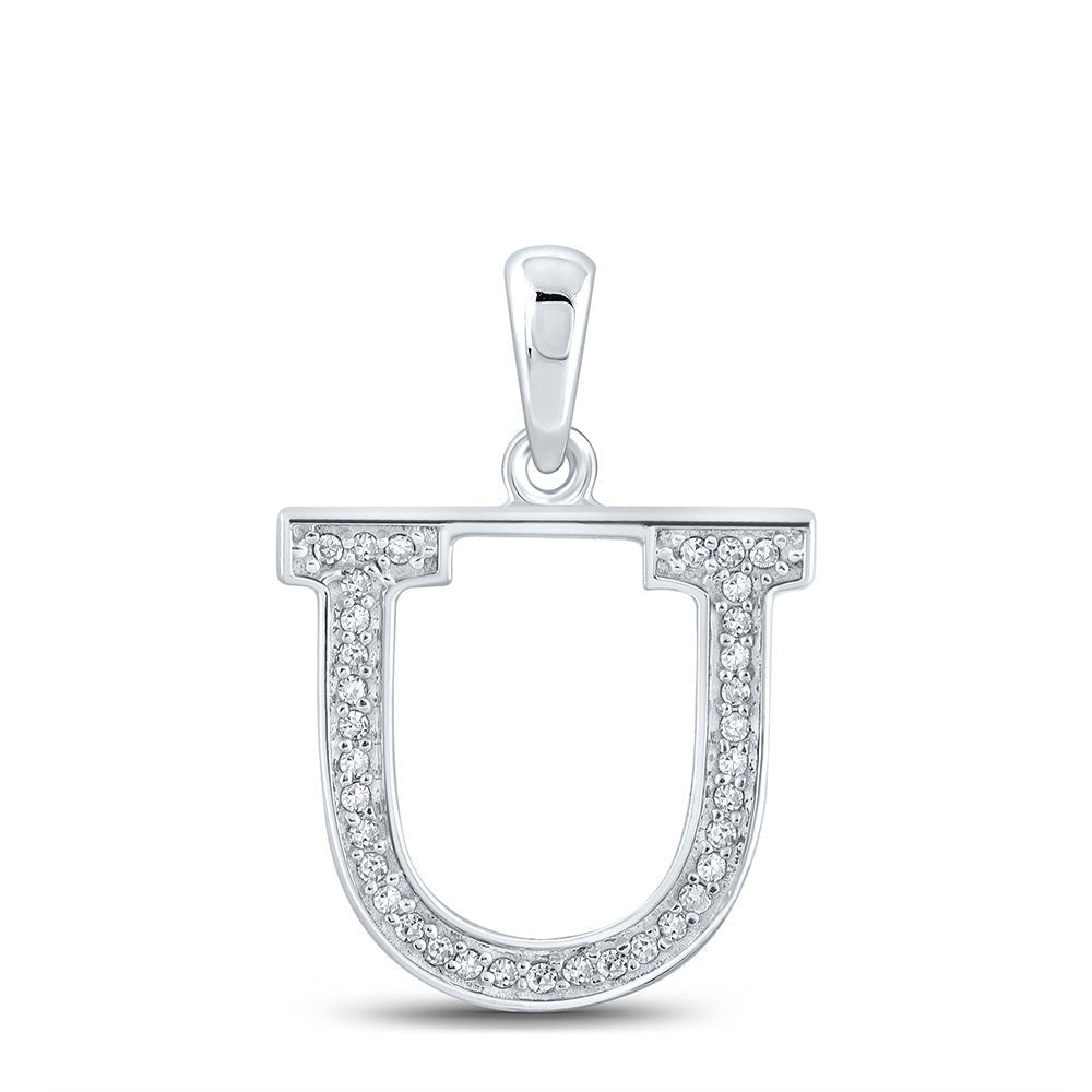 Diamond Initial & Letter Pendant | 10kt White Gold Womens Round Diamond Initial U Letter Pendant 1/12 Cttw | Splendid Jewellery GND